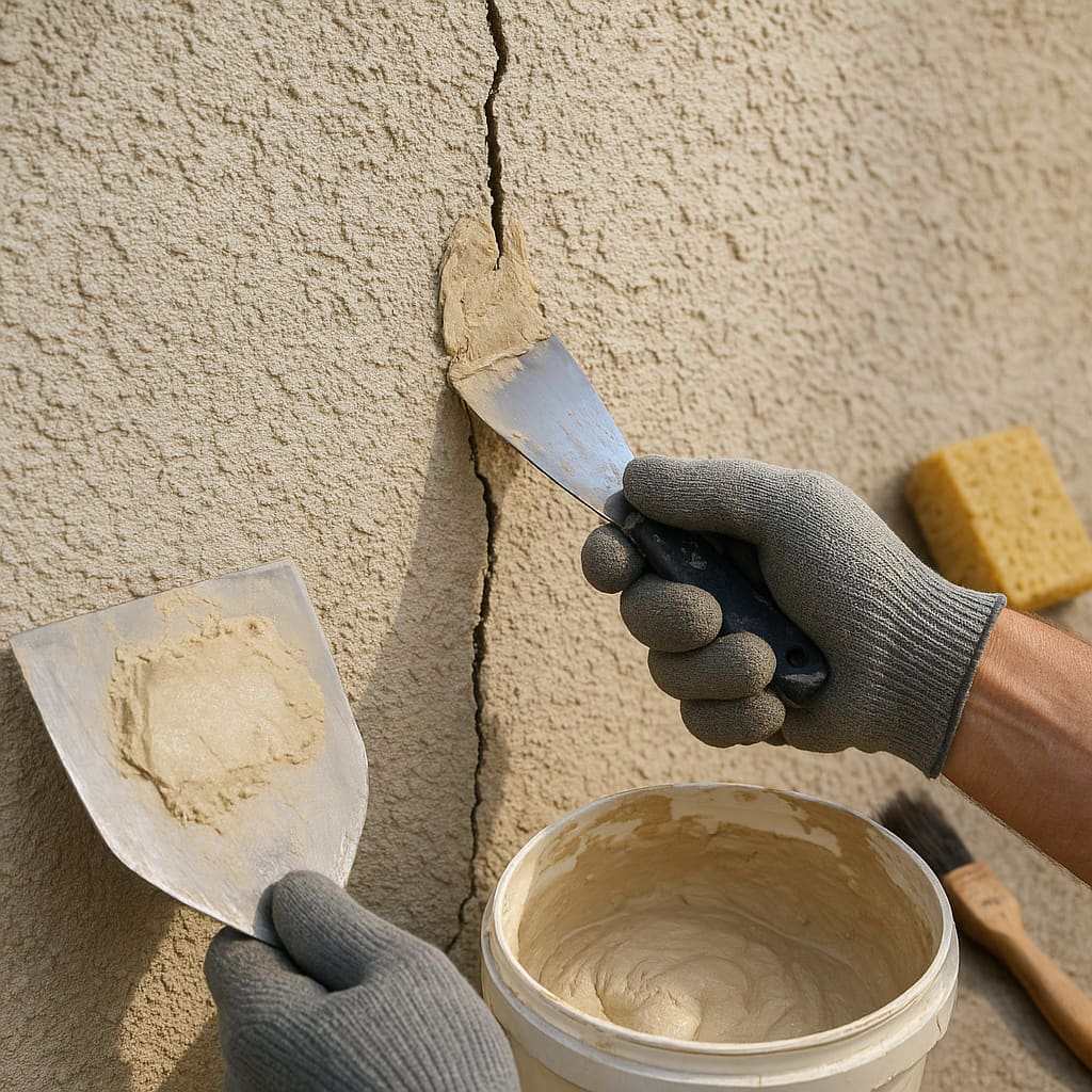 Reparación de estuco con grietas